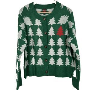 New Christmas Tree Cardigan Sweater Size XL Green White Red Holidays Preppy NWT